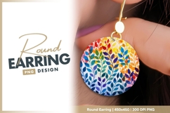 Watercolor Leaves in a Circle with Rainbow Round earring Product Image 1
