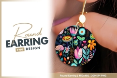 Colorful Floral Illustration on Black Round Earring Product Image 1