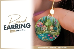 Whimsical Illustration of Houses Trees round earring Product Image 1