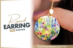 Watercolor Floral Field in a Circle with round earring Product Image 1