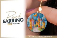 Whimsical Colorful Castle Illustration with round earring Product Image 1