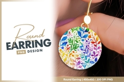 Watercolor Rainbow Floral Illustration in round earring Product Image 1