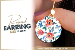 Watercolor Floral Pattern Red Blue Flowers round earring Product Image 1
