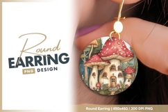 Watercolor Mushroom House Illustration round earring Product Image 1