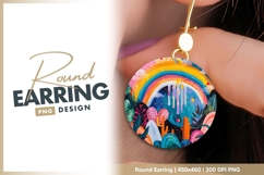 Colorful Rainbow and Cactus Illustration in Round Earring Product Image 1