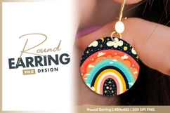 Colorful Rainbow Illustration with Clouds Round Earring Product Image 1