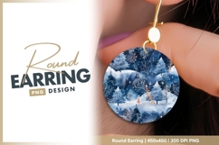 Watercolor Winter Forest Scene with Round Earring Product Image 1