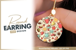Cartoon Tea Party Pattern with Teacups Round Earring Product Image 1