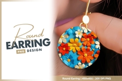 Colorful Paper Flowers on Blue Background Round Earring Product Image 1