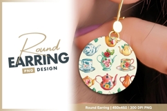 Colorful Teapots and Cups with Floral Round Earring Product Image 1