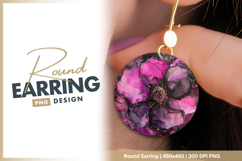 Elegant floral painting pink and purple hues round earring Product Image 1