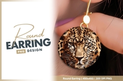 Leopard Face Portrait in a Circle Brown and Round Earring Product Image 1