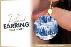 Watercolor Winter Forest Scene with Snowfall Round Earring Product Image 1