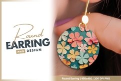 Colorful Paper Flowers on Teal Background Round Earring Png Product Image 1