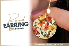 Floral Pattern in a Circle with Red Orange Round Earring Png Product Image 1
