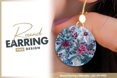 Embroidered Floral Design with Red Berries Round Earring Png Product Image 1