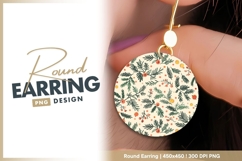 Festive Botanical Pattern with Green Pine Round Earring Png Product Image 1