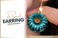 Teal and Gold Floral Design in a Circular Round Earring Png Product Image 1