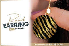 Gold and black tiger stripes textured round earring png Product Image 1