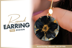 Black flower with golden details round earring png Product Image 1