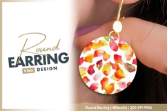 Watercolor Rose Petals in Red Orange Round Earring Png Product Image 1