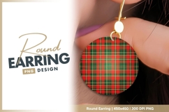 Red Green and Brown Plaid Pattern in a Round Earring Png Product Image 1