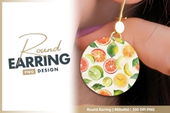 Watercolor Citrus Fruit Slices and Leaves Round Earring Png Product Image 1
