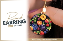 Watercolor Fruit Arrangement on Black Round Earring Png Product Image 1