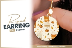 Pumpkin Spice Latte Pattern with Pumpkins Round Earring Product Image 1