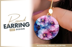 Floral alcohol ink art pink and blue round earring Product Image 1