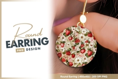 Circular Floral Pattern with Red Strawberries Round Earring Product Image 1