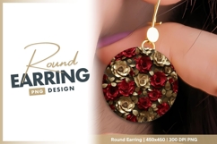 Red and Gold Paper Roses on Gray Round Earring Png Product Image 1