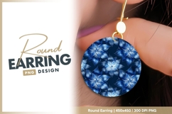 Blue Floral Pattern in a Circle on Dark Round Earring Product Image 1