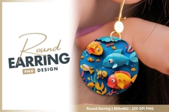 Colorful Paper Cutout Fish Swimming in Round Earring Png Product Image 1
