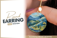 Embroidered landscape with river and round earring png Product Image 1