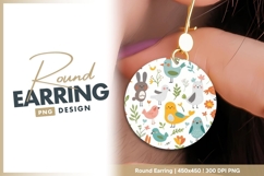 Whimsical Bird and Bunny Illustration with Round Earring Product Image 1