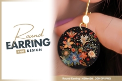 Embroidered Floral Design on Black Round Earring Png Product Image 1