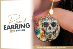 Colorful Floral Skull Illustration on Round Earring Png Product Image 1