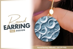 Abstract Swirls of White and Blue Paper Round Earring Png Product Image 1