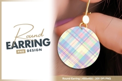 Pastel Plaid Circle Graphic on Gray Round Earring Product Image 1