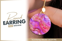 Purple pink gold abstract marble texture round earring Product Image 1