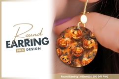 Watercolor Halloween Pumpkins with Carved Round Earring Png Product Image 1