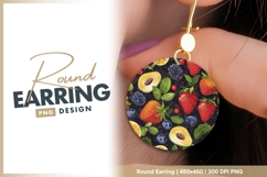 Watercolor Fruit Pattern with Strawberries Round Earring Png Product Image 1
