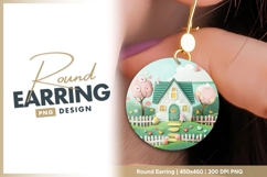 Whimsical Paper Cutout Scene of a House Round Earring Png Product Image 1