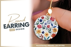 Embroidered colorful flowers and leaves round earring png Product Image 1