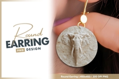 Elephant head sculpture on textured paper round earring Product Image 1