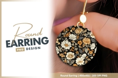 Floral Pattern in a Circle with Cream Orange Round Earring Product Image 1