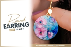 Pink and Blue Floral Artwork Round Earring Png Product Image 1