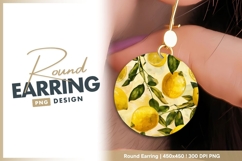 Watercolor Lemons with Green Leaves on Round Earring PNG Product Image 1