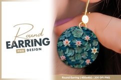 Pink Water Lilies and Green Lily Pads Round Earring Product Image 1